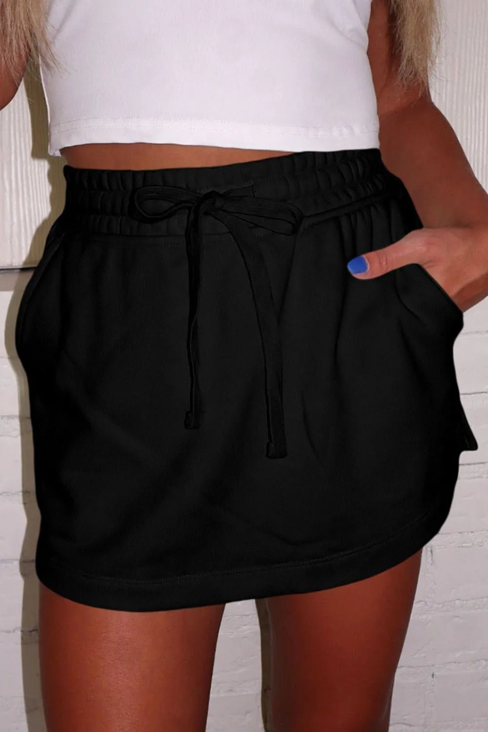 French Terry Drawstring Mini Skort with Pockets - adritiX