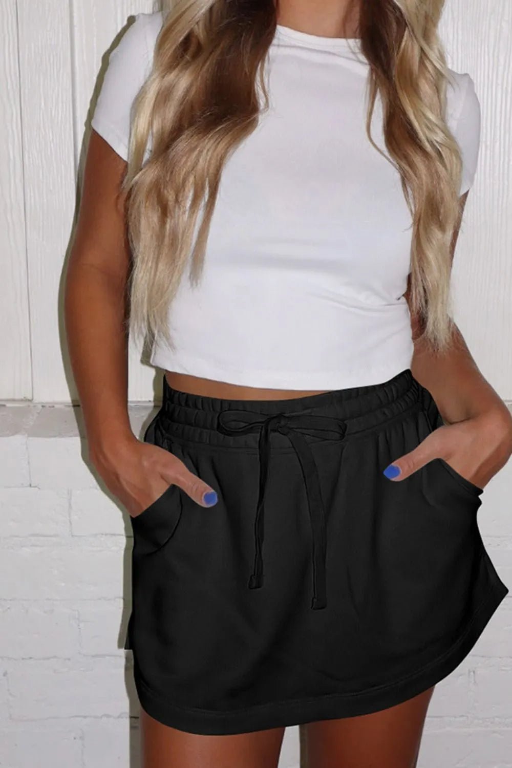 French Terry Drawstring Mini Skort with Pockets - adritiX