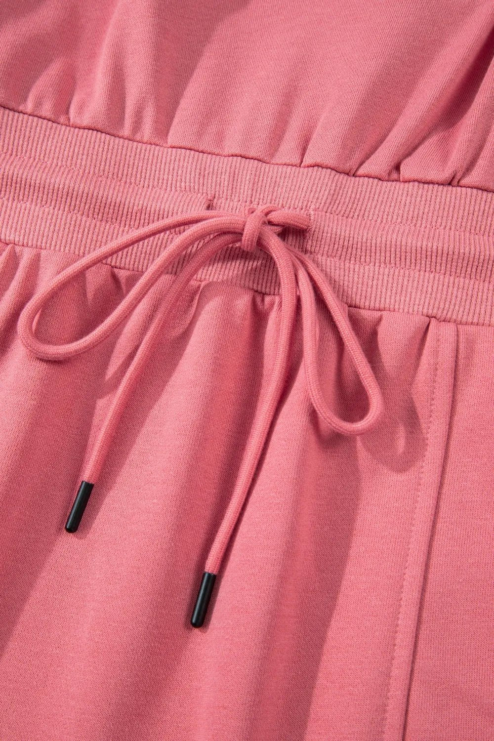 French Terry Zipped Collar Sleeveless Drawstring Waist Mini Dress - adritiX