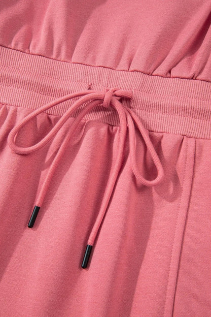 French Terry Zipped Collar Sleeveless Drawstring Waist Mini Dress - adritiX