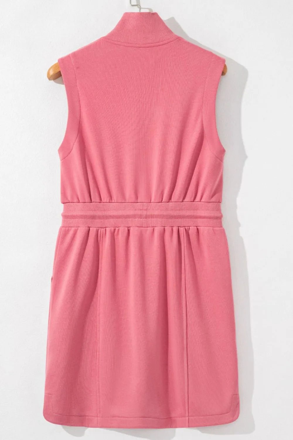 French Terry Zipped Collar Sleeveless Drawstring Waist Mini Dress - adritiX