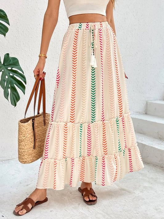 Frill Printed Maxi Skirt - adritiX