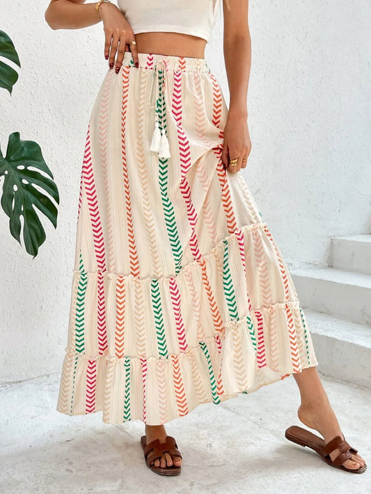 Frill Printed Maxi Skirt - adritiX