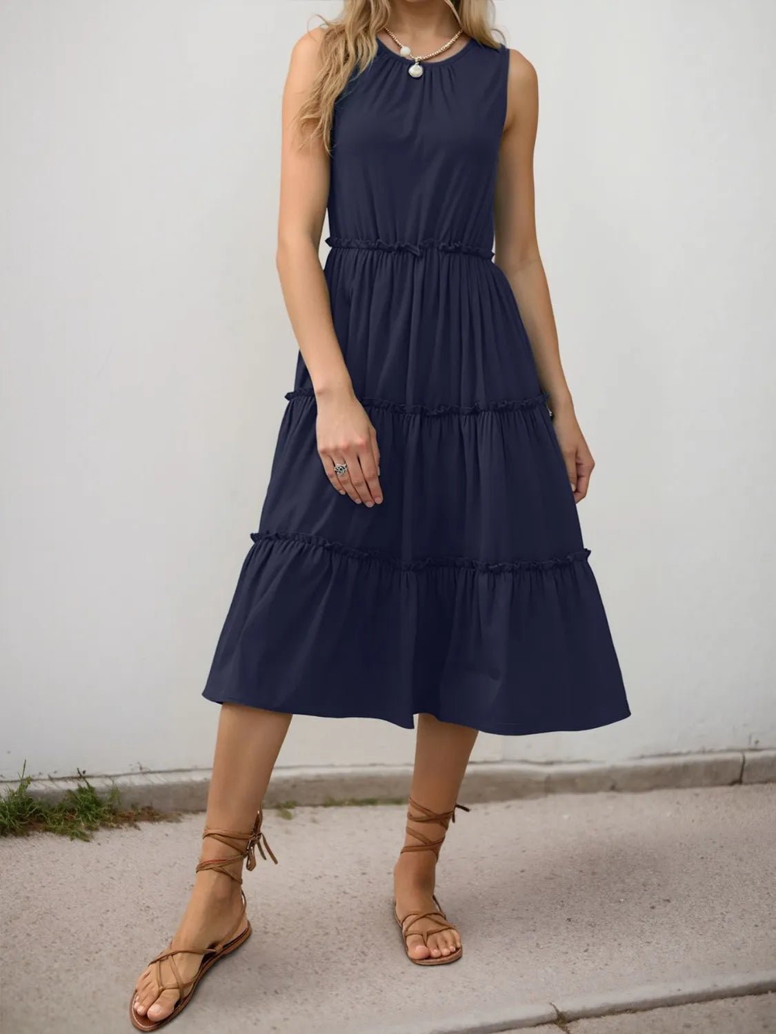 Frill Tiered Midi Dress - adritiX