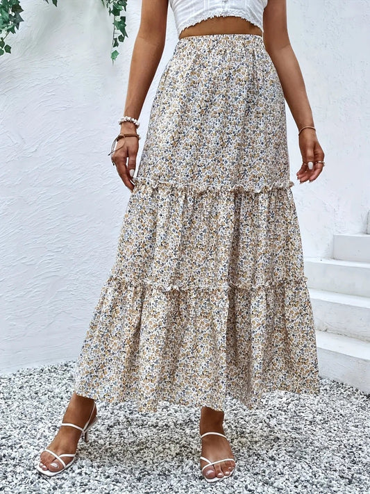 Frill Tiered Printed Skirt - adritiX