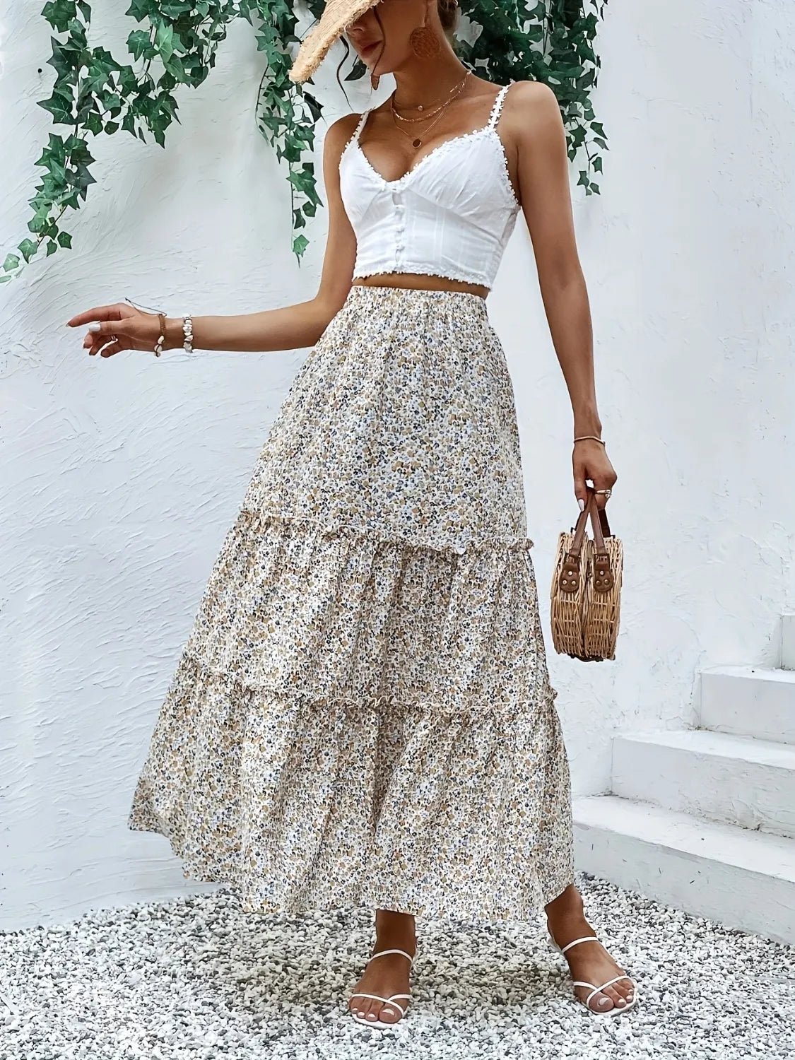 Frill Tiered Printed Skirt - adritiX