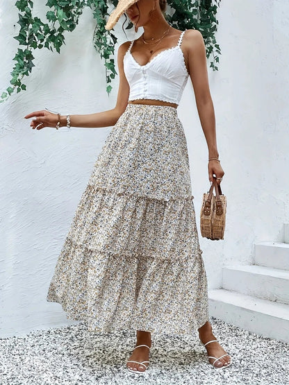 Frill Tiered Printed Skirt - adritiX
