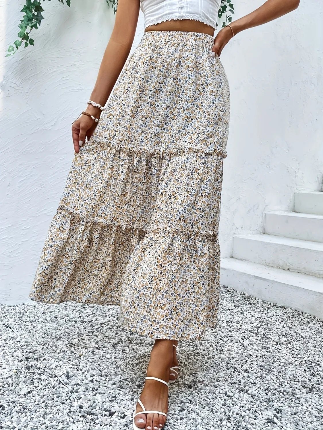 Frill Tiered Printed Skirt - adritiX