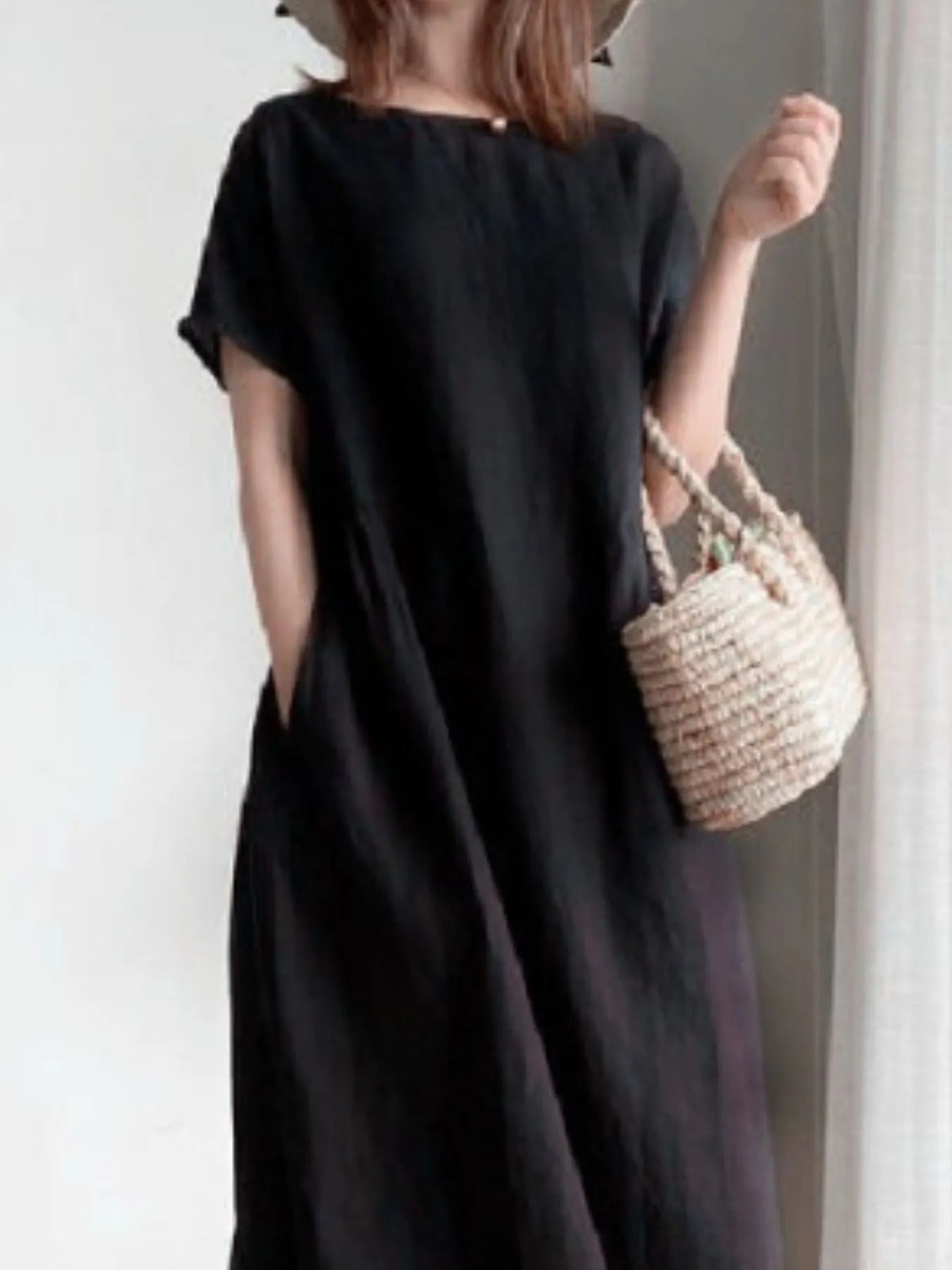 Full Size Casual Round Neck Midi Dress Plus Size - adritiX