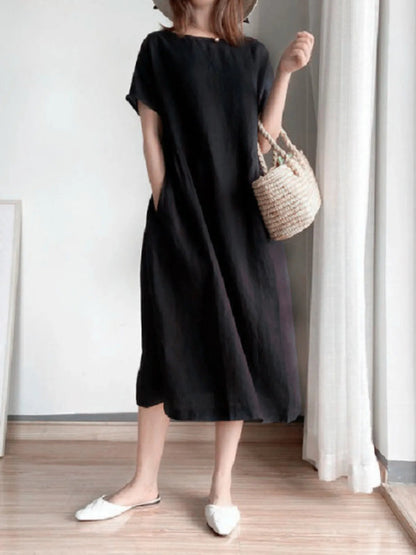 Full Size Casual Round Neck Midi Dress Plus Size - adritiX
