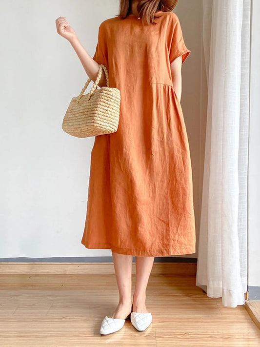 Full Size Casual Round Neck Midi Dress Plus Size - adritiX