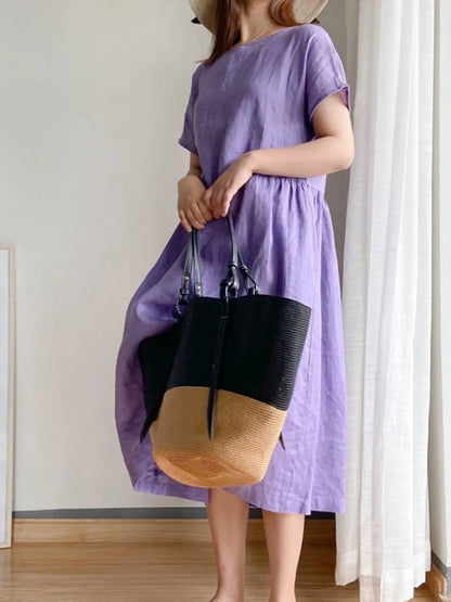 Full Size Casual Round Neck Midi Dress Plus Size - adritiX