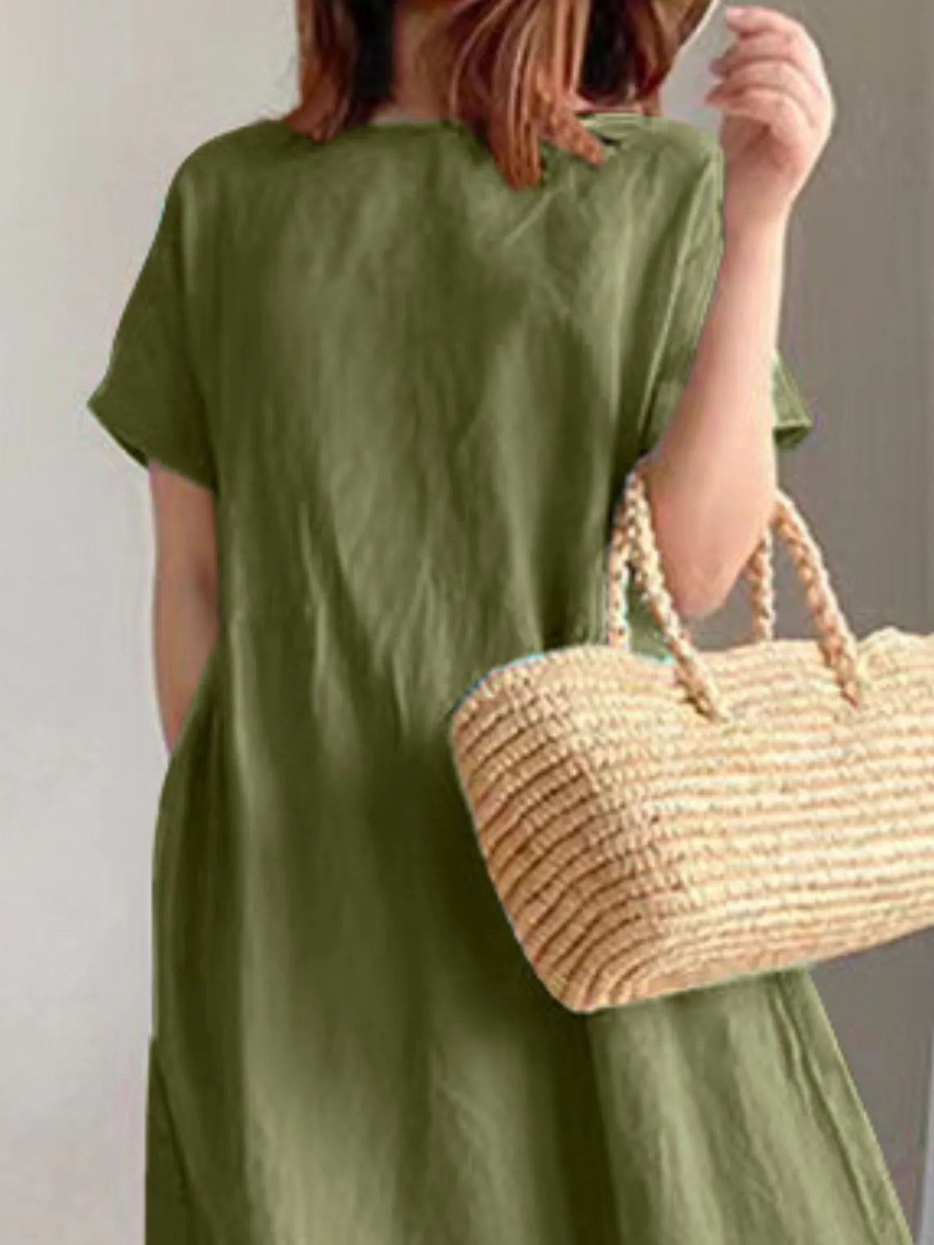 Full Size Casual Round Neck Midi Dress Plus Size - adritiX