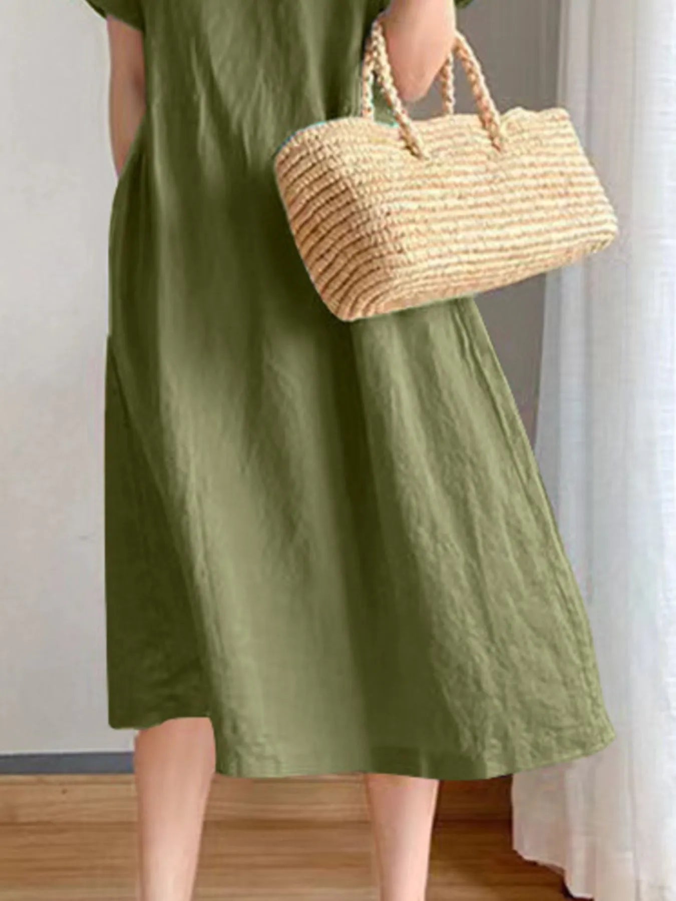 Full Size Casual Round Neck Midi Dress Plus Size - adritiX