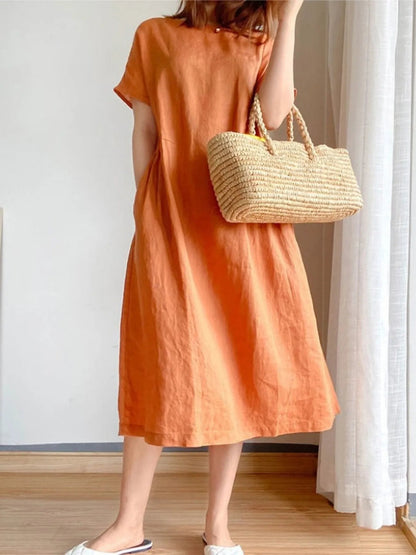 Full Size Casual Round Neck Midi Dress Plus Size - adritiX