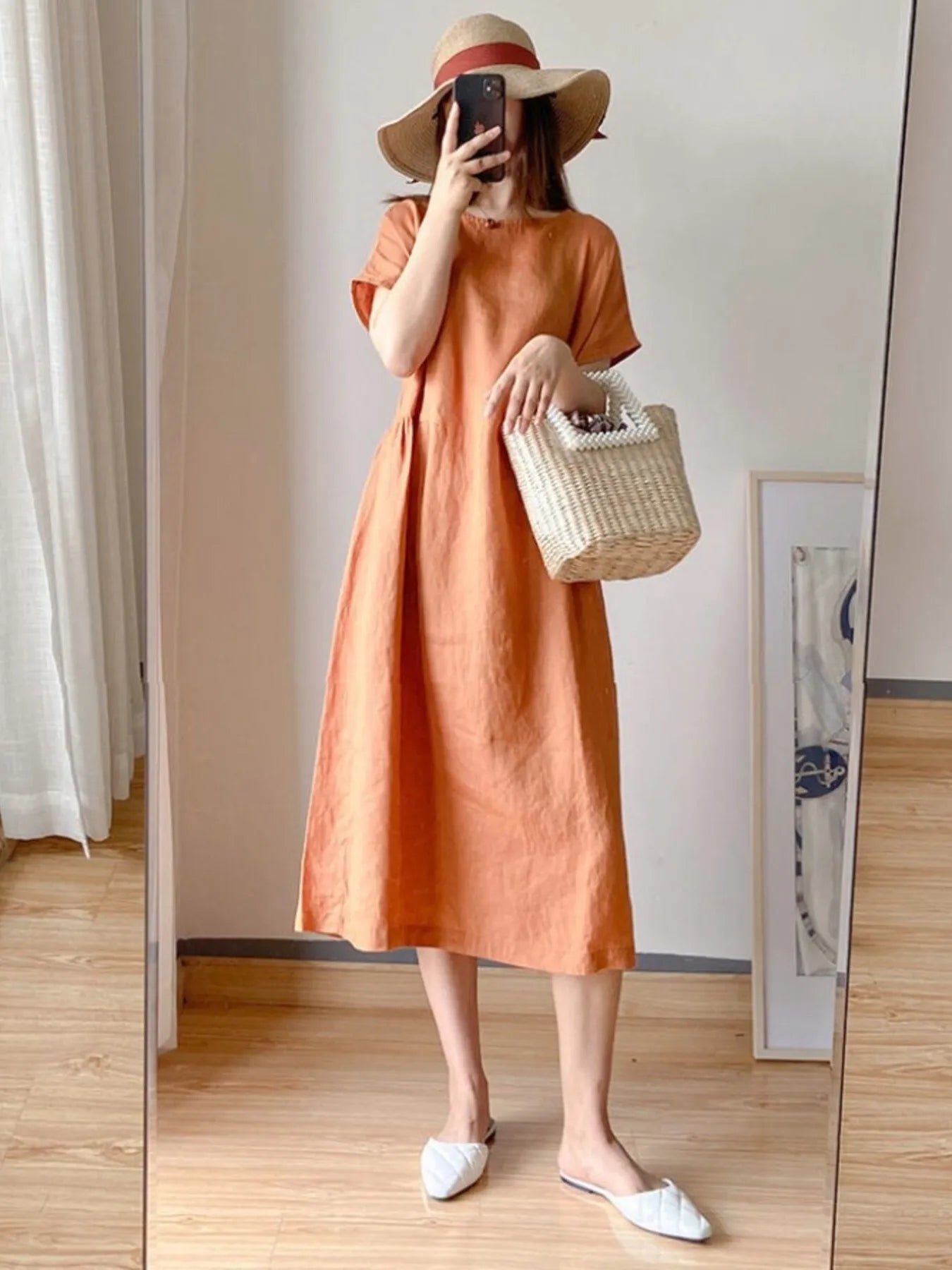 Full Size Casual Round Neck Midi Dress Plus Size - adritiX