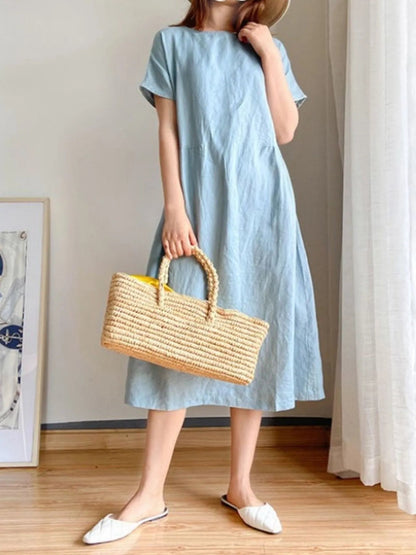 Full Size Casual Round Neck Midi Dress Plus Size - adritiX