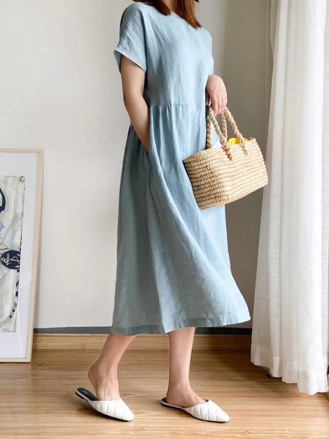 Full Size Casual Round Neck Midi Dress Plus Size - adritiX