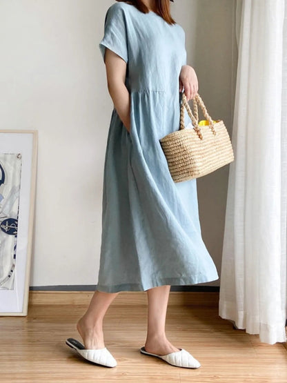 Full Size Casual Round Neck Midi Dress Plus Size - adritiX