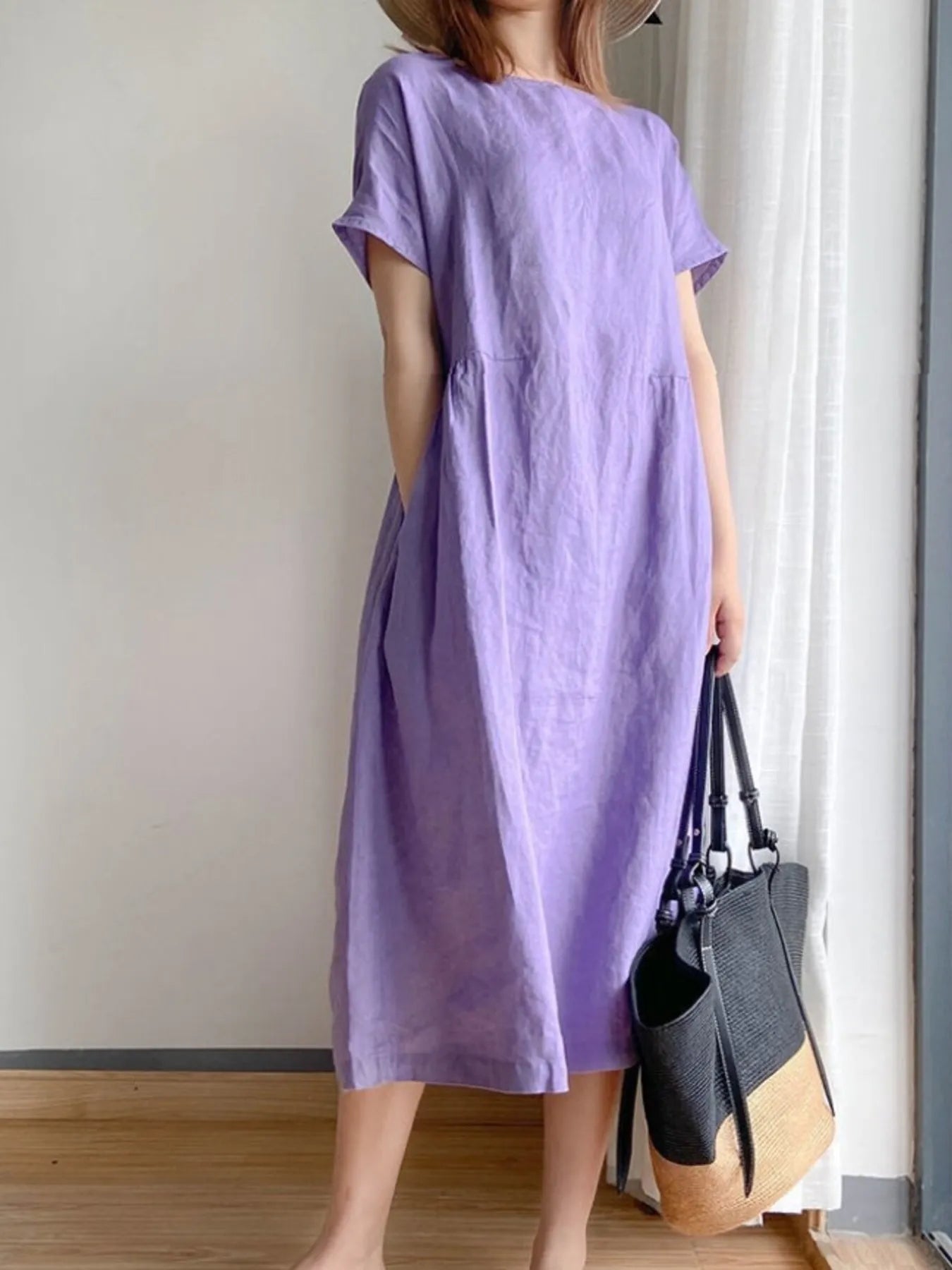 Full Size Casual Round Neck Midi Dress Plus Size - adritiX