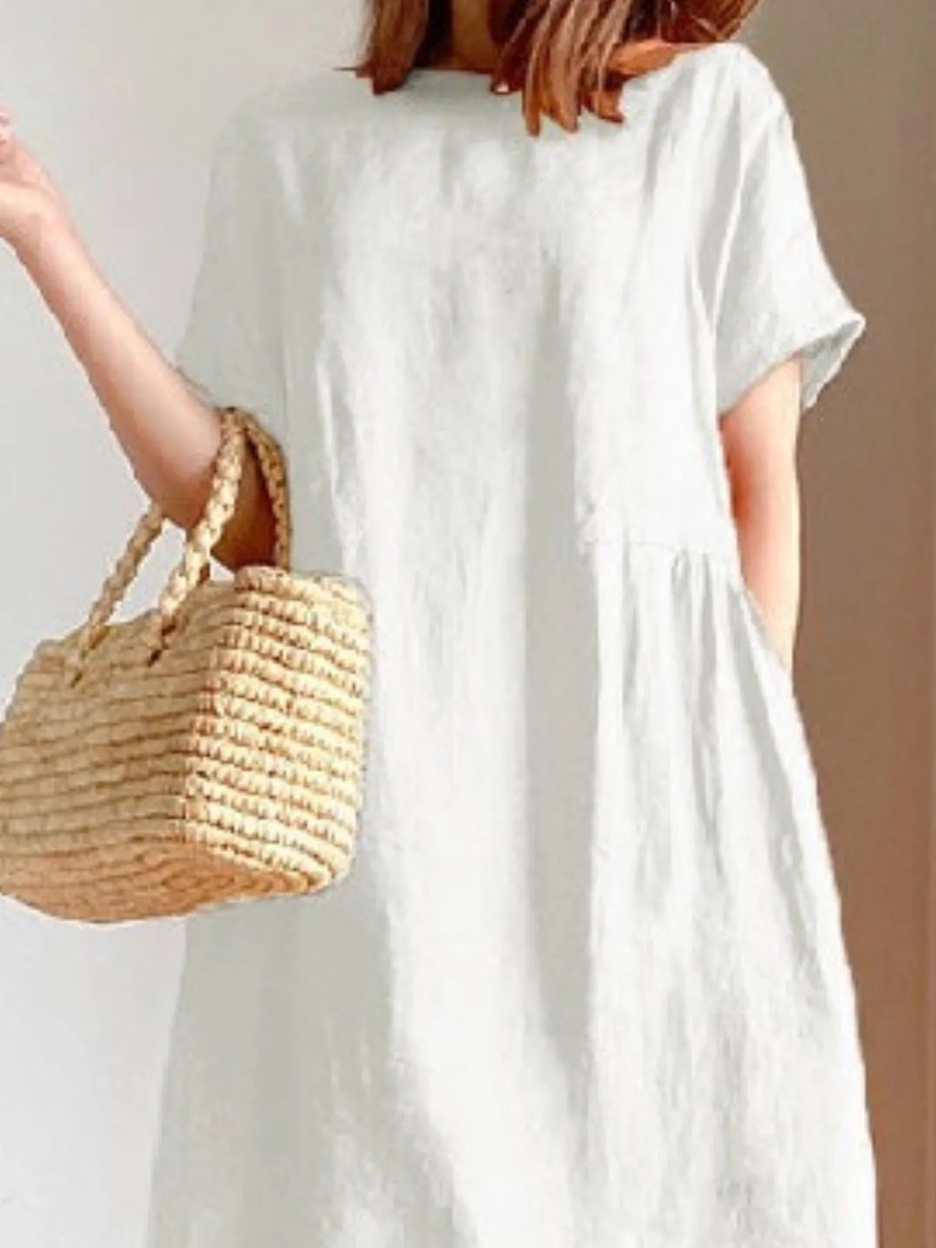 Full Size Casual Round Neck Midi Dress Plus Size - adritiX