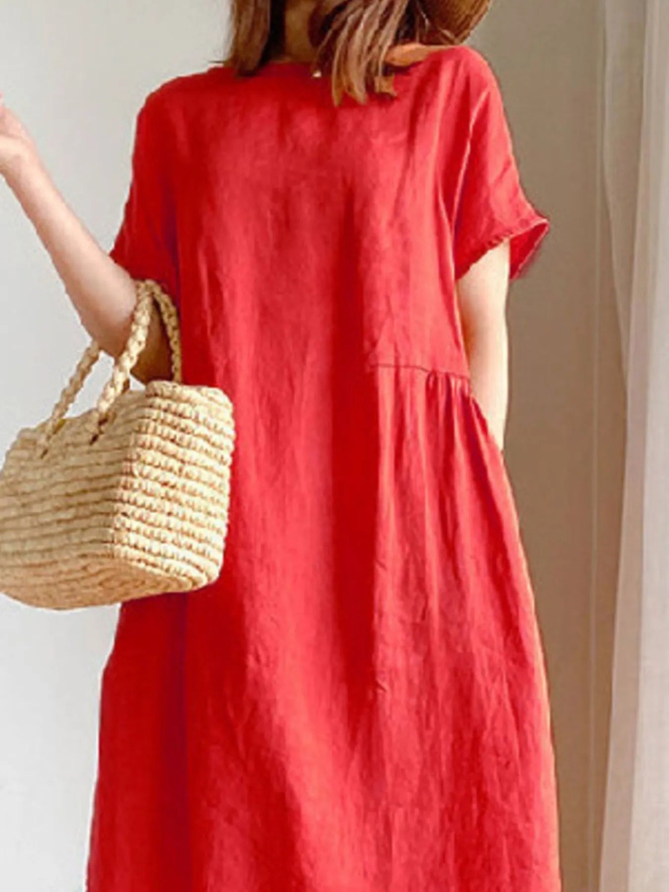 Full Size Casual Round Neck Midi Dress Plus Size - adritiX