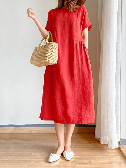 Full Size Casual Round Neck Midi Dress Plus Size - adritiX