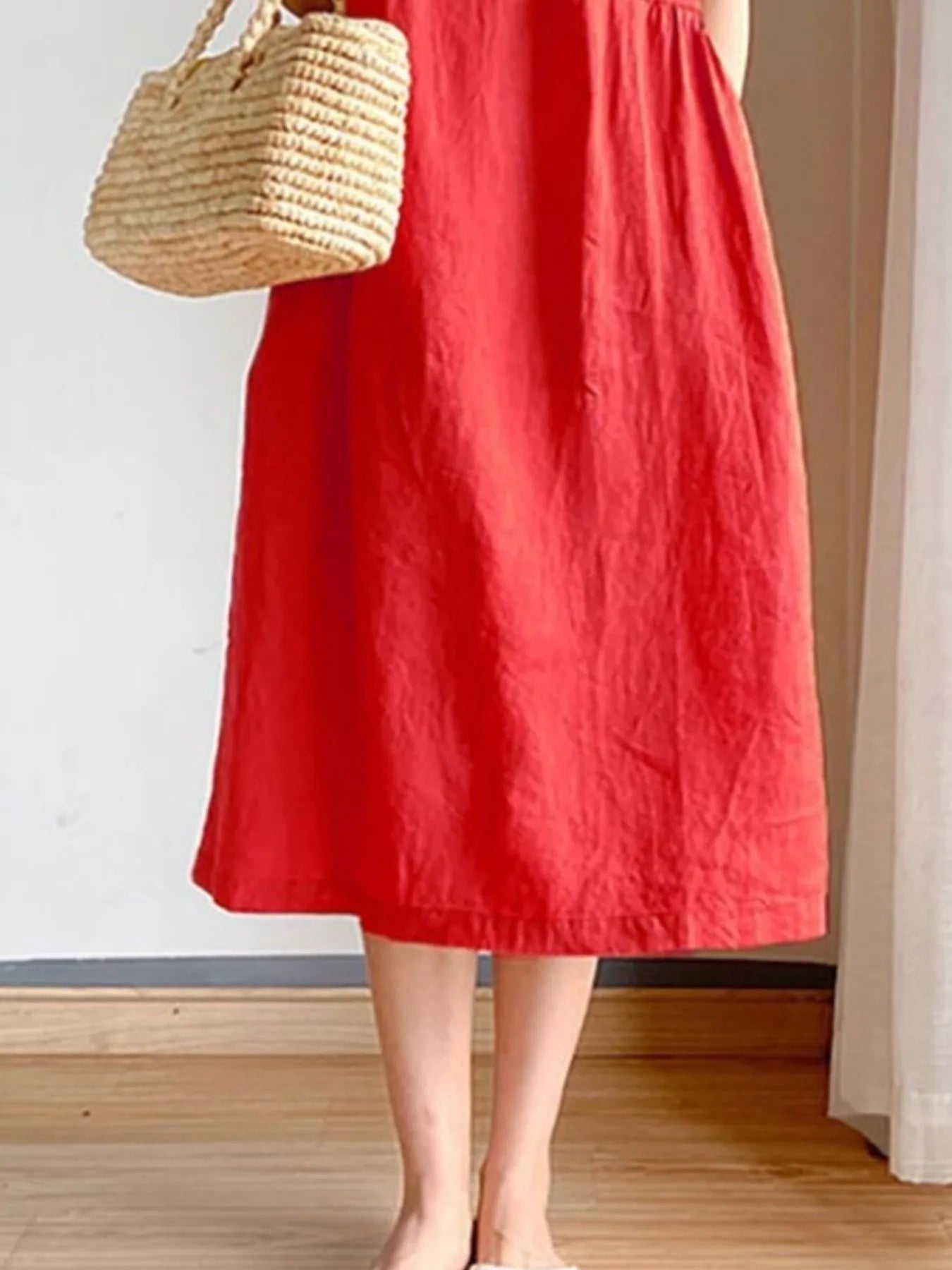 Full Size Casual Round Neck Midi Dress Plus Size - adritiX
