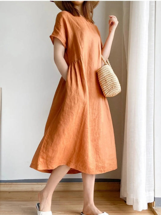 Full Size Casual Round Neck Midi Dress Plus Size - adritiX