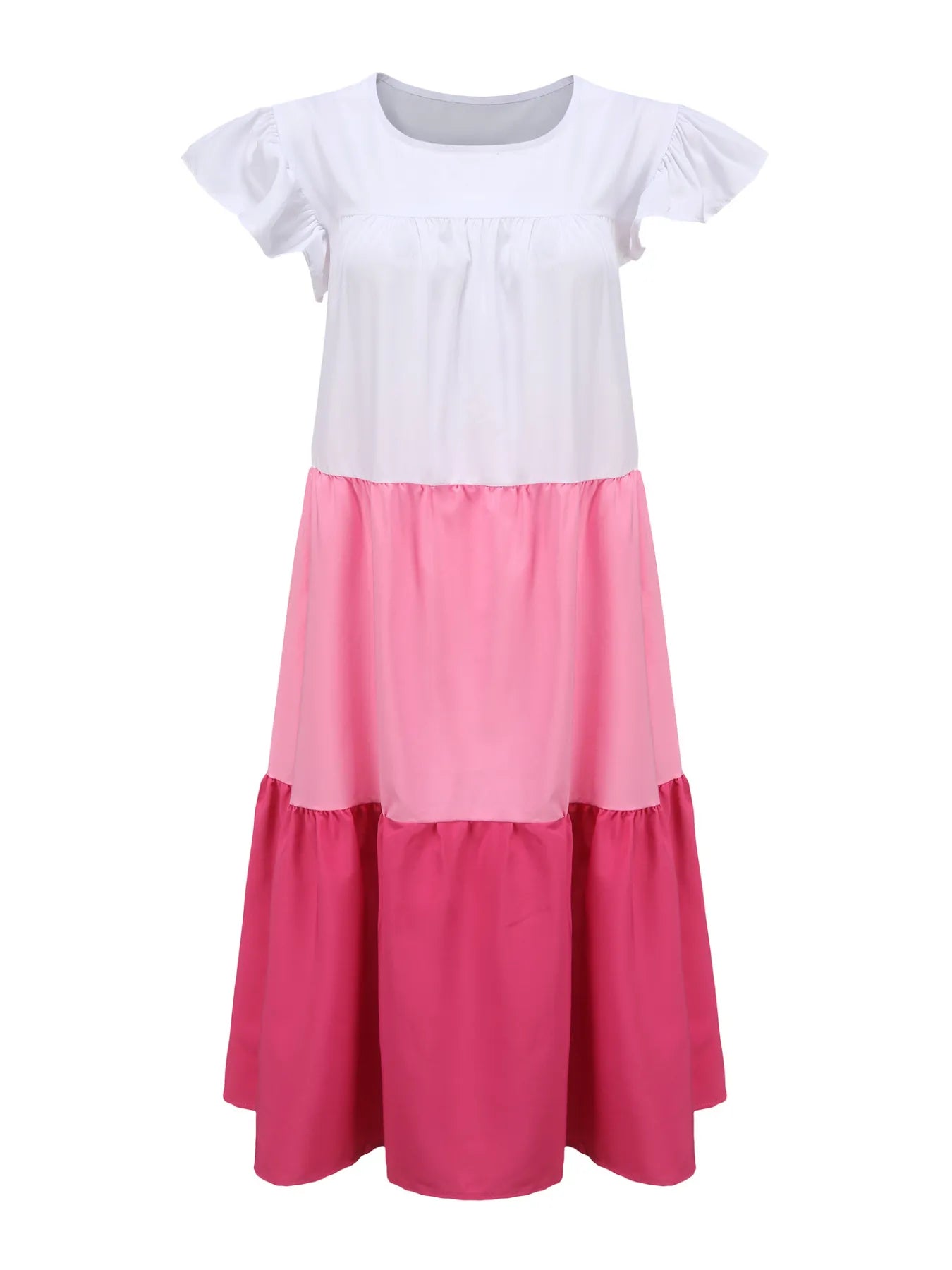 Full Size Color Block Tiered Ruffle Summer Dress Plus Size - adritiX