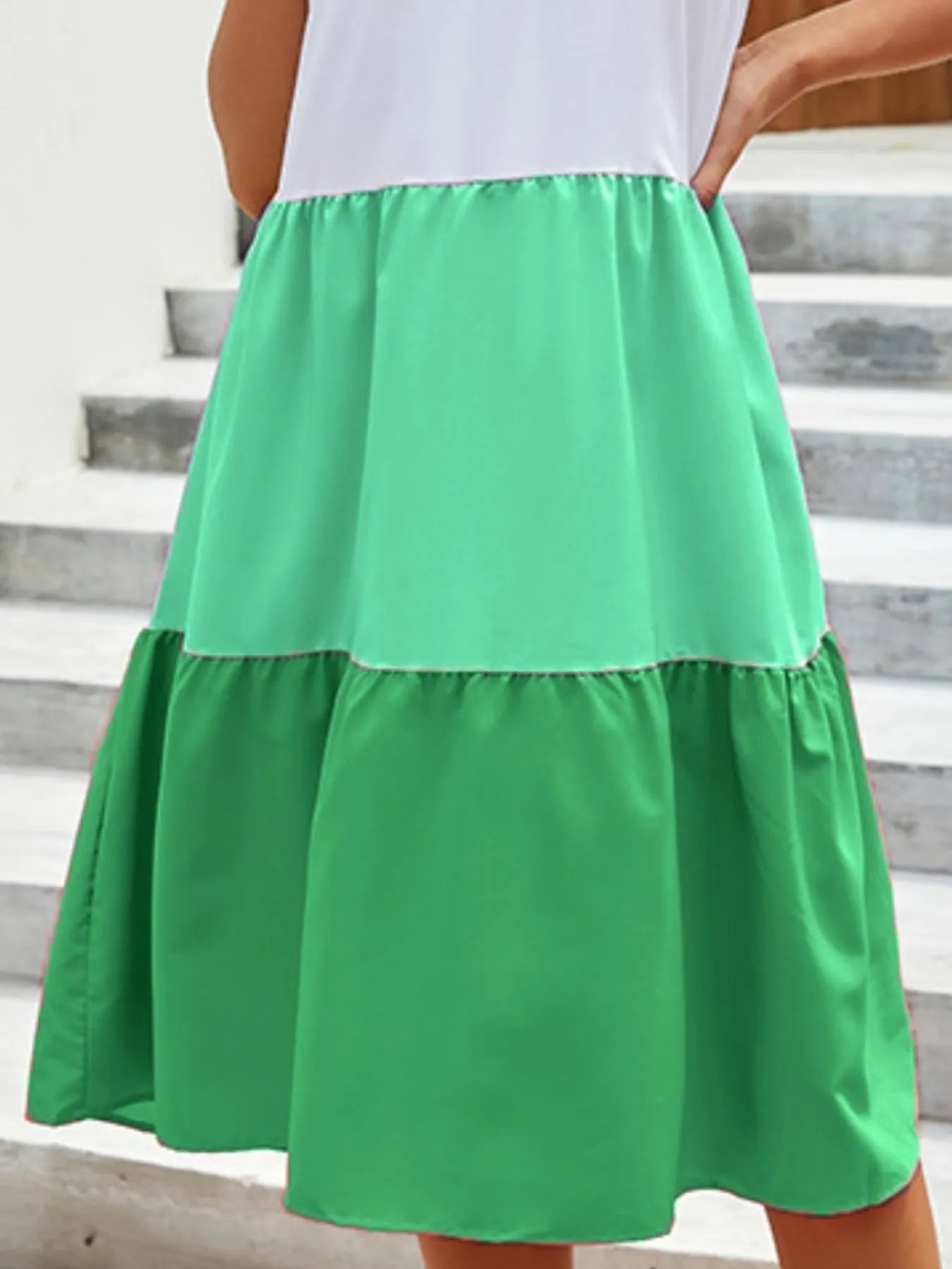 Full Size Color Block Tiered Ruffle Summer Dress Plus Size - adritiX