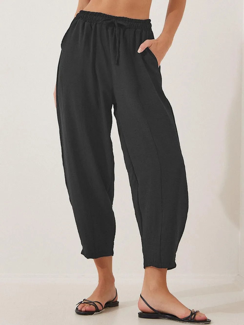 Full Size Drawstring Cropped Jogger Pants Plus Size - adritiX