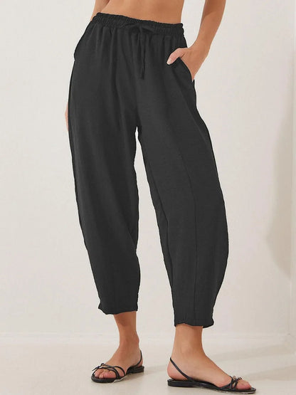 Full Size Drawstring Cropped Jogger Pants Plus Size - adritiX