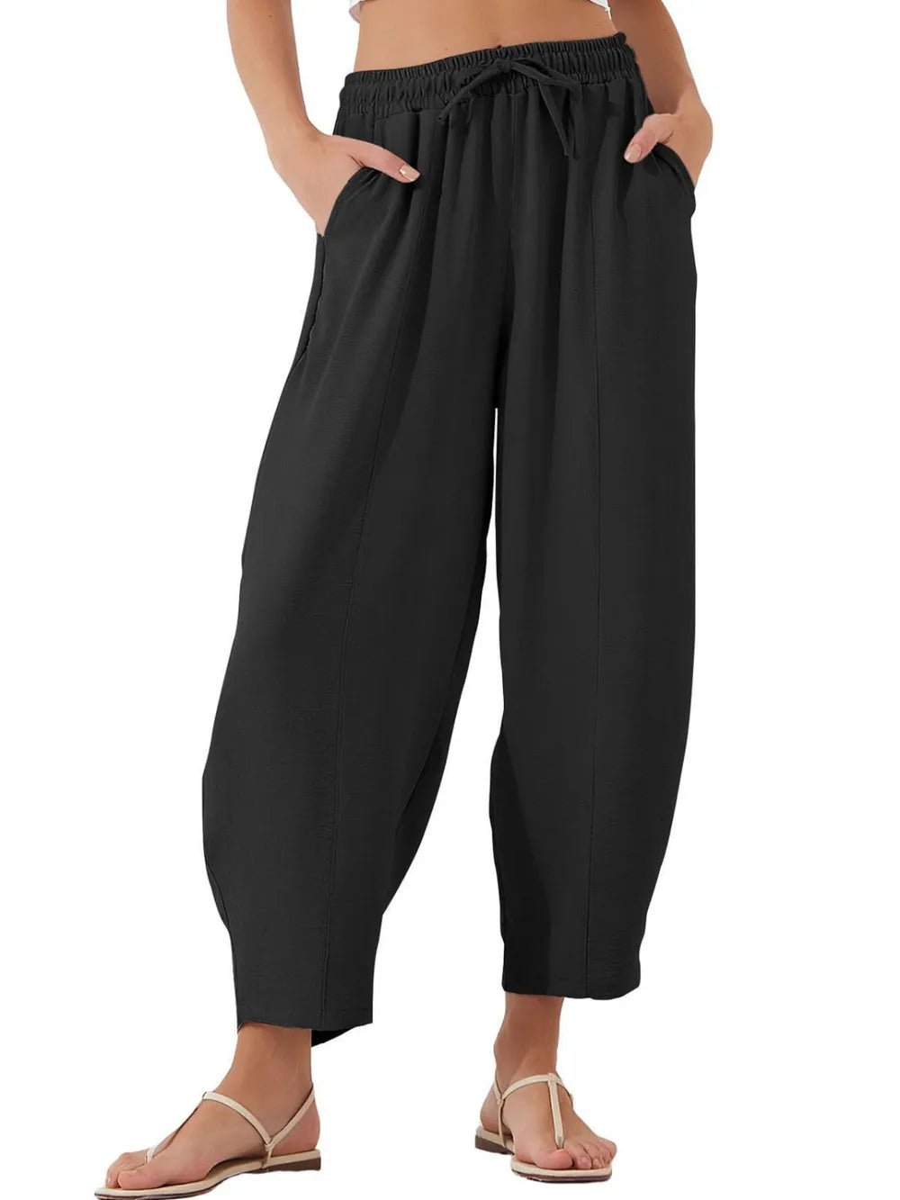 Full Size Drawstring Cropped Jogger Pants Plus Size - adritiX