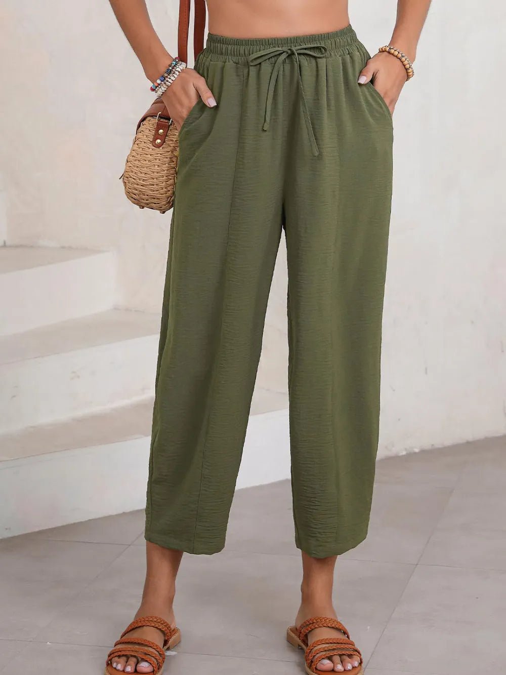 Full Size Drawstring Cropped Jogger Pants Plus Size - adritiX