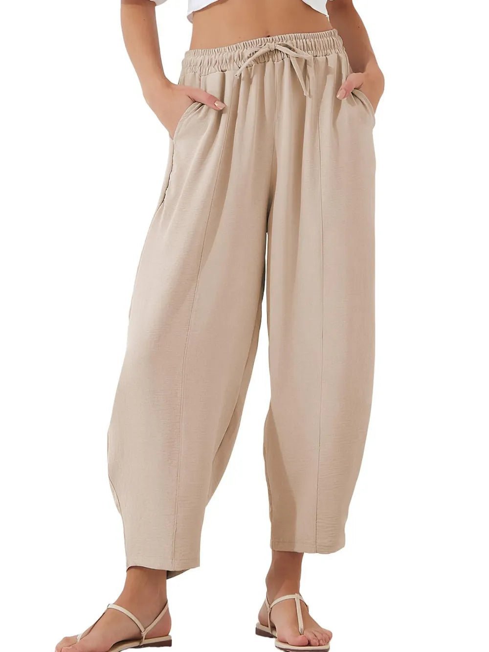 Full Size Drawstring Cropped Jogger Pants Plus Size - adritiX