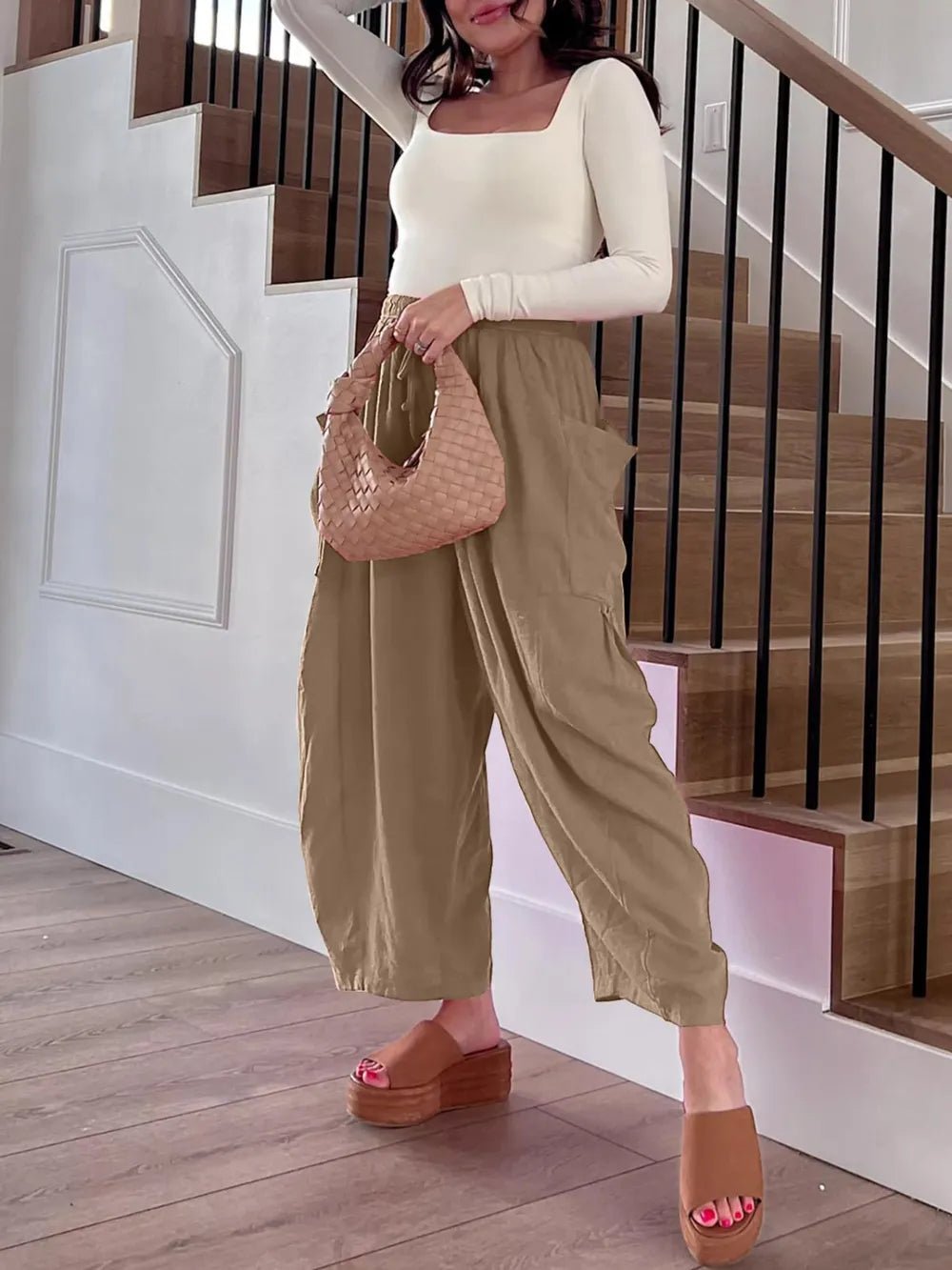 Full Size Drawstring Pants with Pockets Plus Size - adritiX