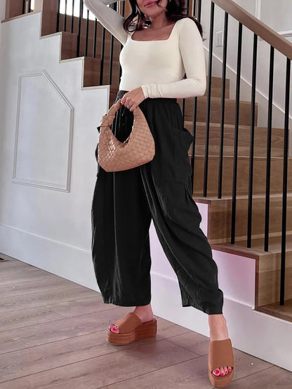 Full Size Drawstring Pants with Pockets Plus Size - adritiX