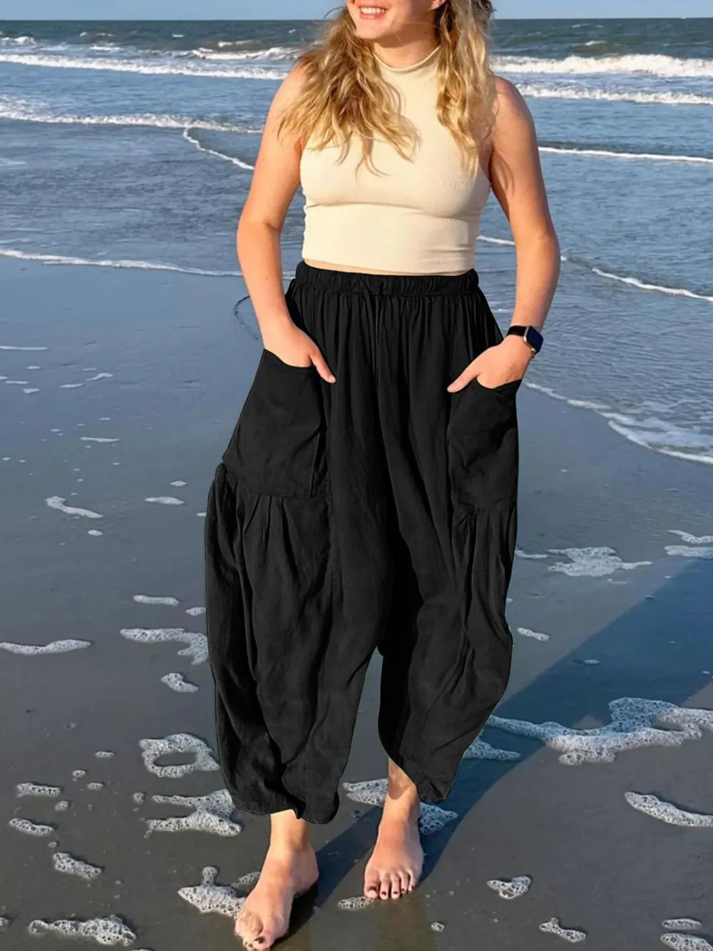 Full Size Drawstring Pants with Pockets Plus Size - adritiX