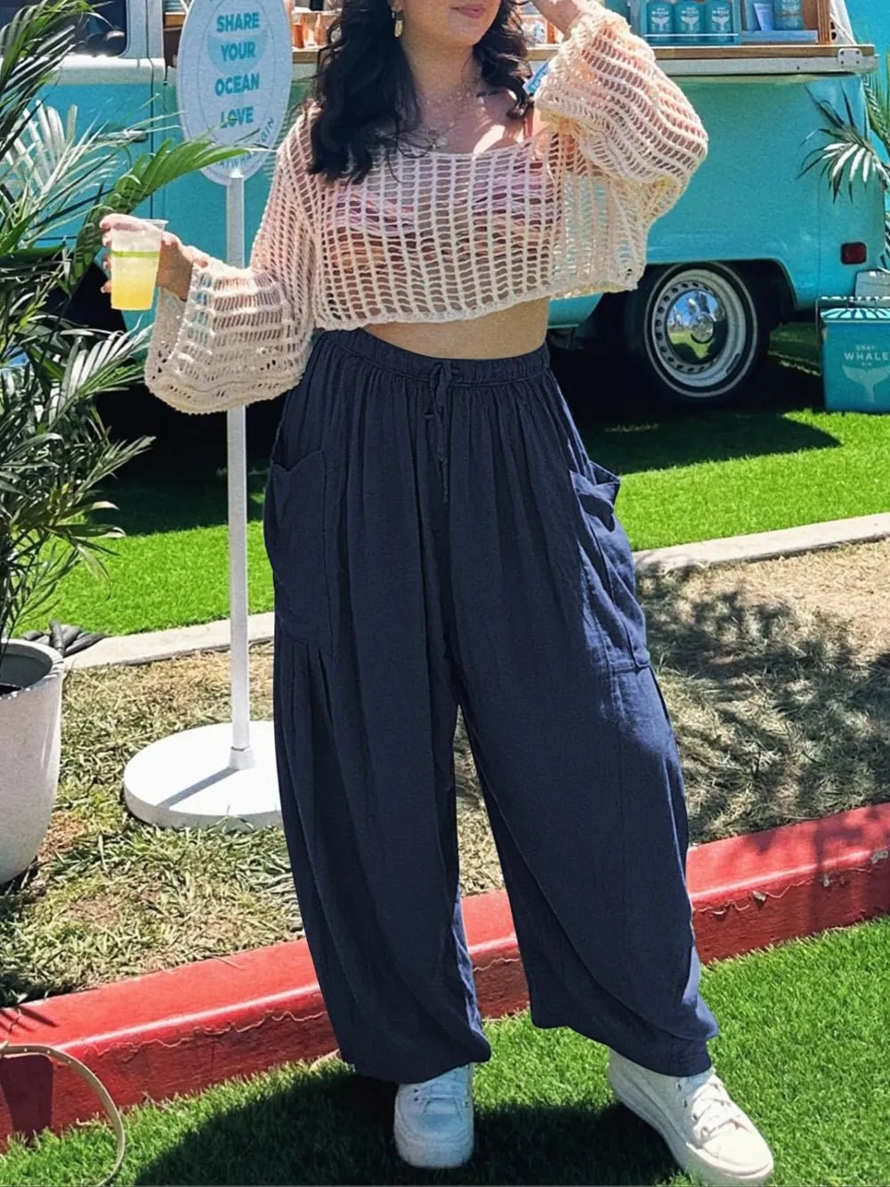 Full Size Drawstring Pants with Pockets Plus Size - adritiX
