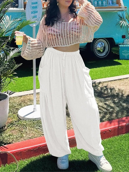 Full Size Drawstring Pants with Pockets Plus Size - adritiX