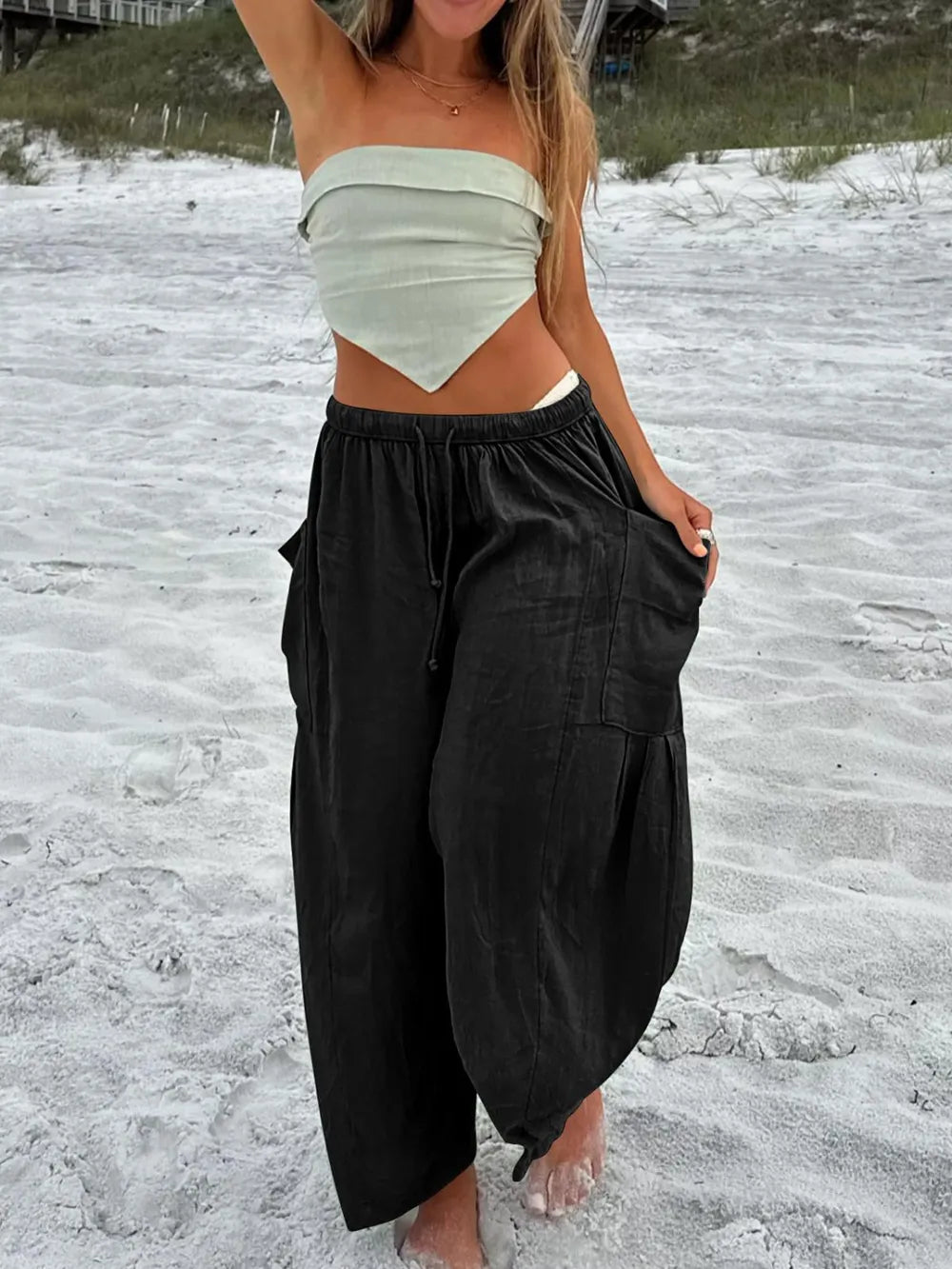 Full Size Drawstring Pants with Pockets Plus Size - adritiX