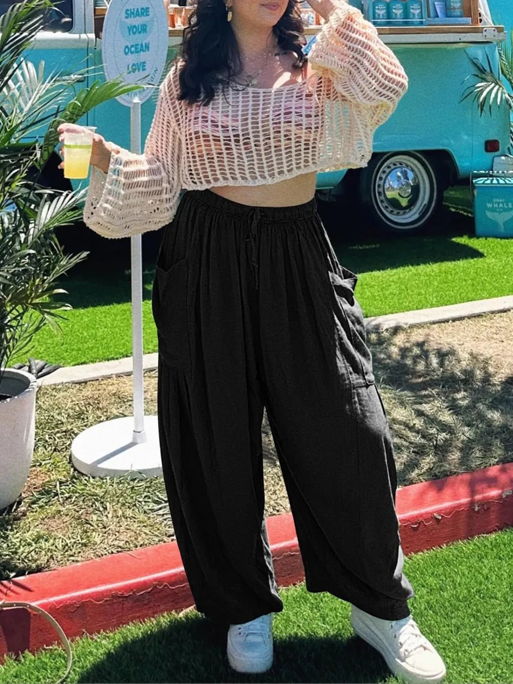 Full Size Drawstring Pants with Pockets Plus Size - adritiX