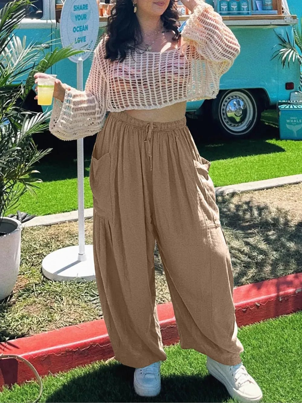 Full Size Drawstring Pants with Pockets Plus Size - adritiX