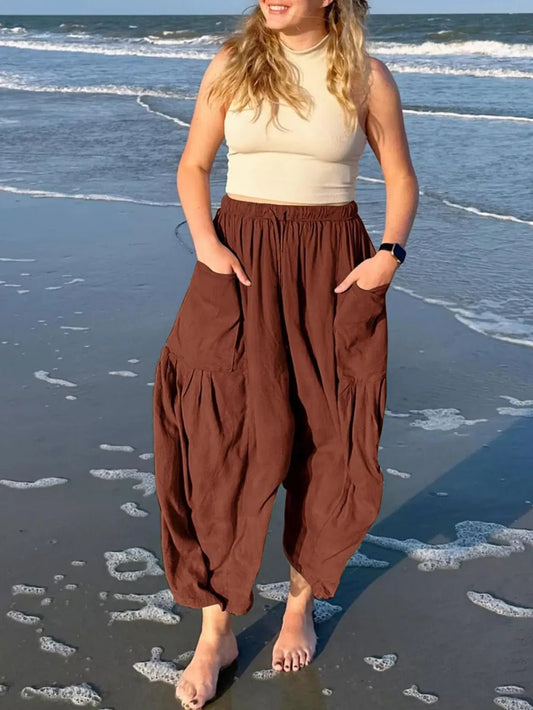 Full Size Drawstring Pants with Pockets Plus Size - adritiX