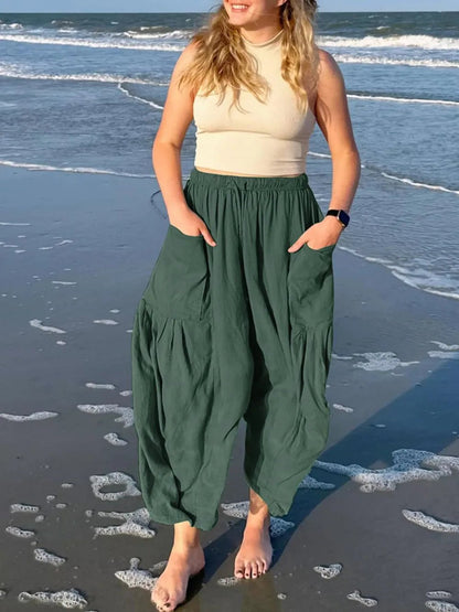 Full Size Drawstring Pants with Pockets Plus Size - adritiX