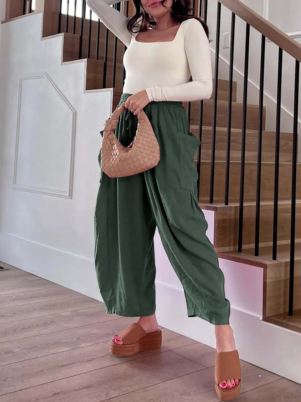 Full Size Drawstring Pants with Pockets Plus Size - adritiX