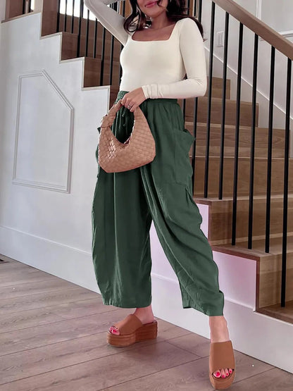Full Size Drawstring Pants with Pockets Plus Size - adritiX