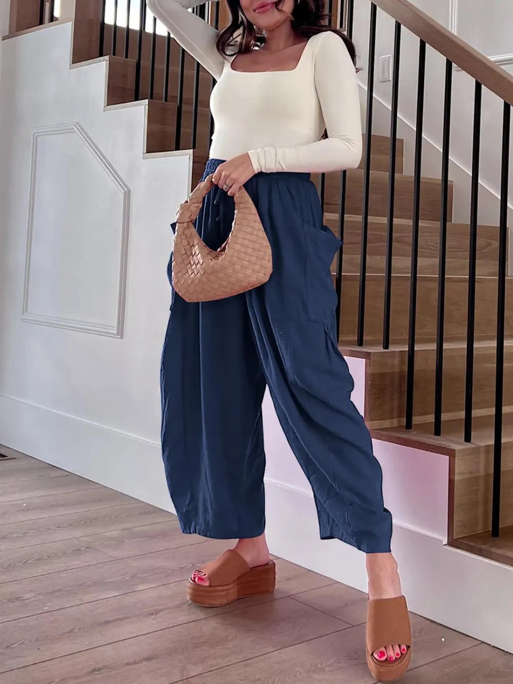 Full Size Drawstring Pants with Pockets Plus Size - adritiX