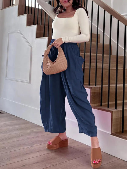 Full Size Drawstring Pants with Pockets Plus Size - adritiX